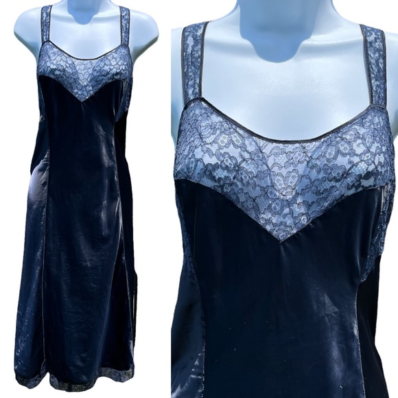 Vintage Other - Vintage 50s Barbizon Nylon & Lace Full Slip Dress Midnight Blue
